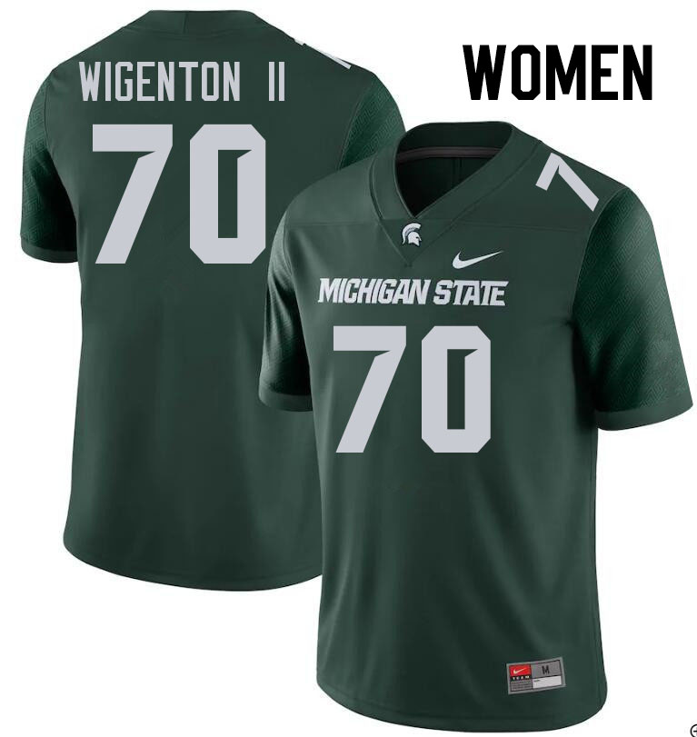 Women #70 Kevin Wigenton II Michigan State Spartans College Football Jerseys Stitched-Green